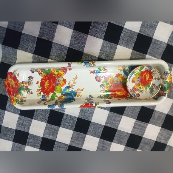 Mackenzie Childs Flower Market White Baguette Dish & Dipping Bowl - Picture 10 of 10